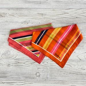 Set of 2 Vintage Bright Color Symphony Square Scarves (BMH)